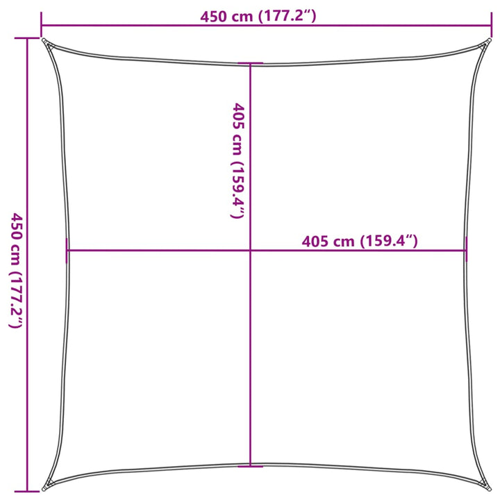 solsejl 4,5x4,5 m 160 g/m² HDPE mørkegrøn