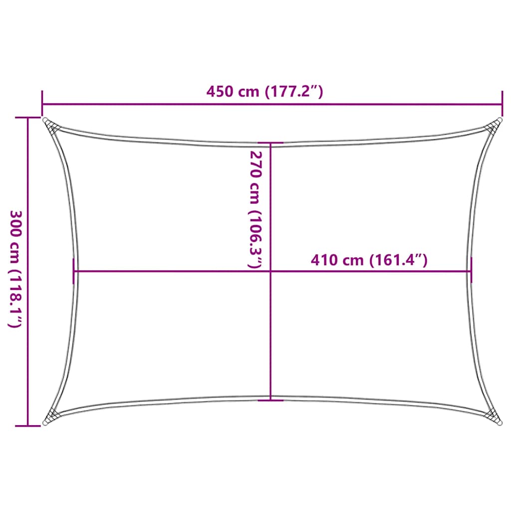 solsejl 3x4,5 m 160 g/m² HDPE mørkegrøn