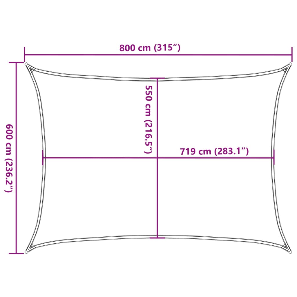 solsejl 6x8 m 160 g/m² HDPE mørkegrøn