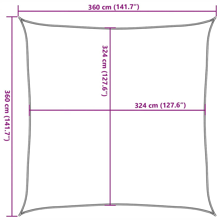 solsejl 3,6x3,6 m 160 g/m² firkantet HDPE blå