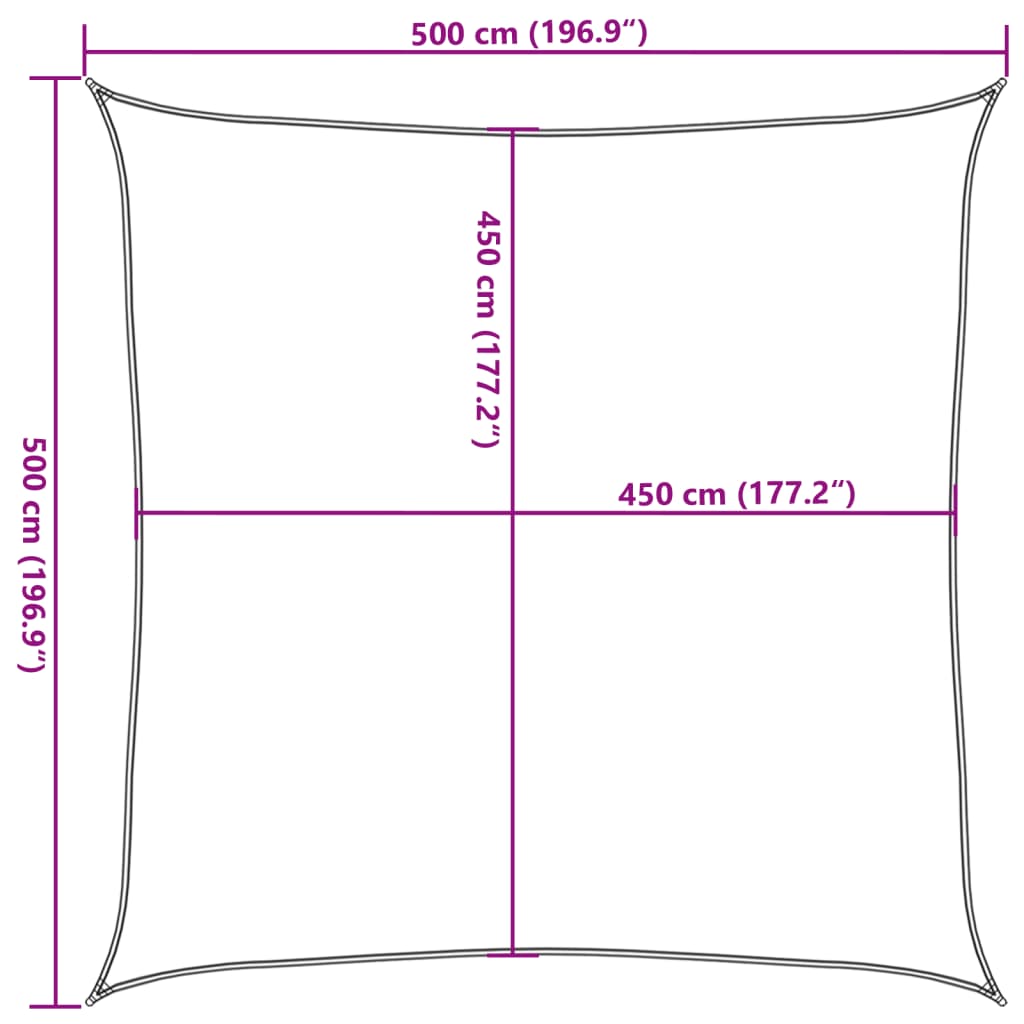 solsejl 5x5 m 160 g/m² firkantet HDPE mørkegrøn