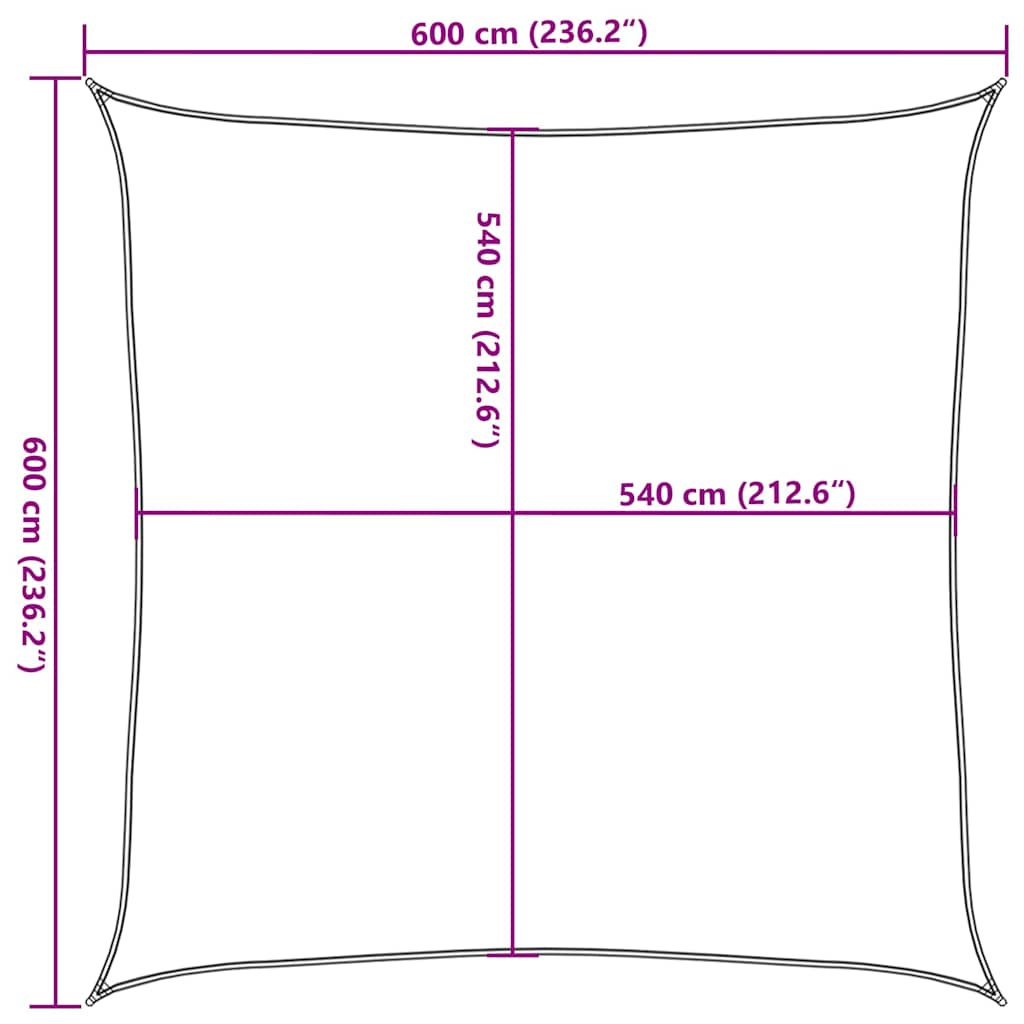 solsejl 160 g/m² 6x6 m firkantet HDPE beige