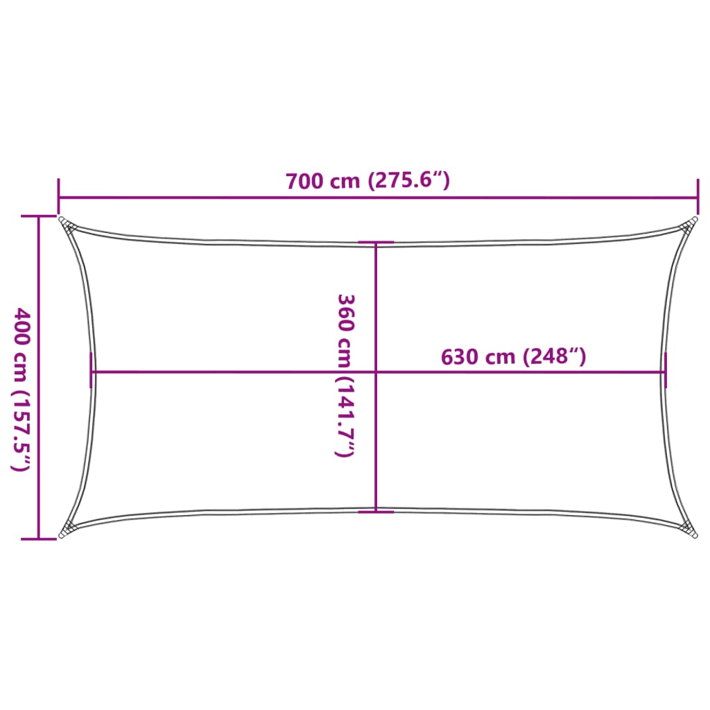 solsejl 4x7 m 160 g/m² HDPE rektangulær blå