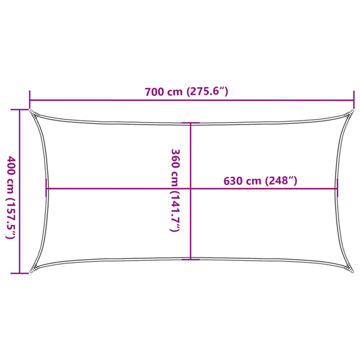 solsejl 4x7 m 160 g/m² HDPE rektangulær blå