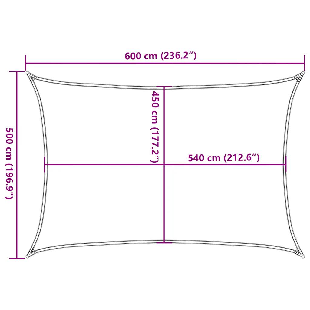 solsejl 5x6 m 160 g/m² rektangulær HDPE blå