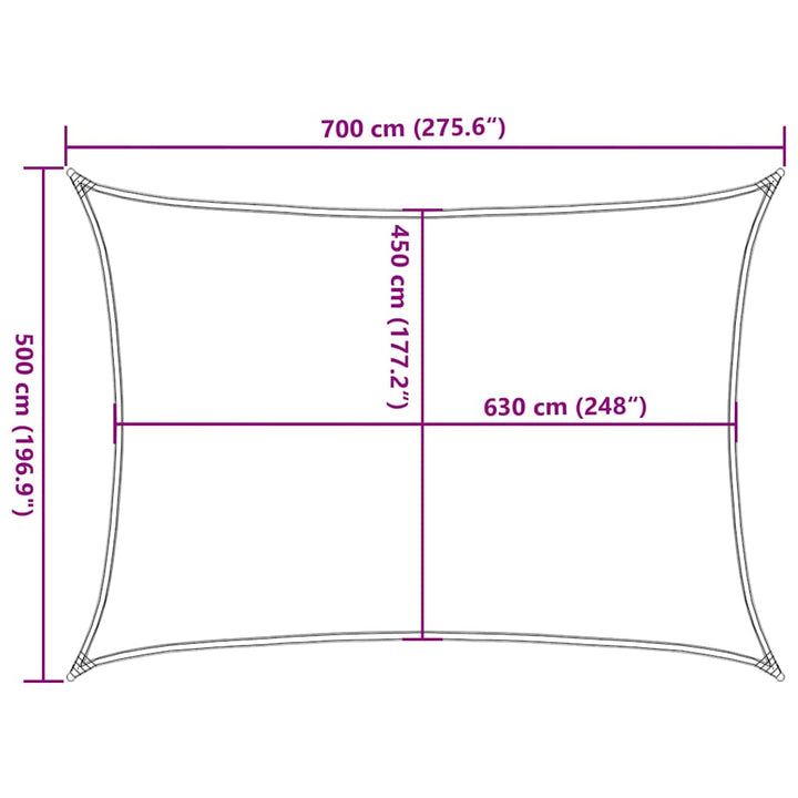 solsejl 5x7 m rektangulær 160 g/m² rektangulær HDPE blå