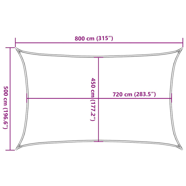 solsejl 5x8 m 160 g/m² HDPE rektangulær blå