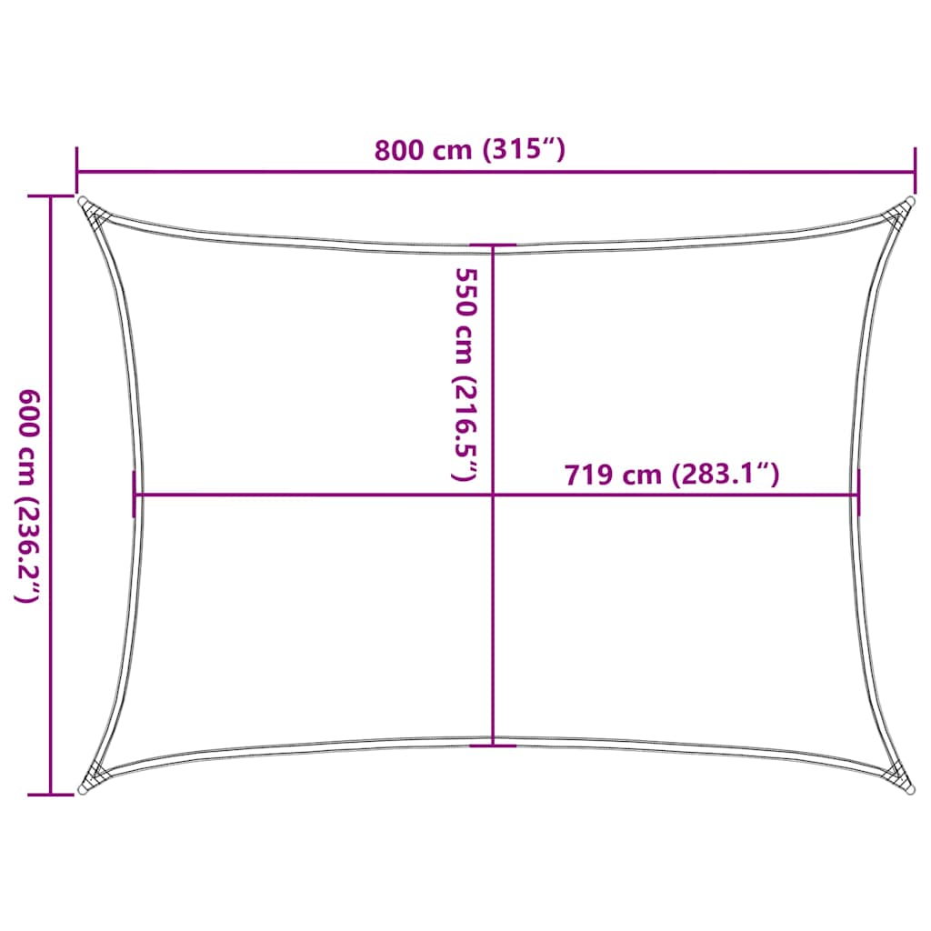 solsejl 6x8 m 160 g/m² HDPE rektangulær blå