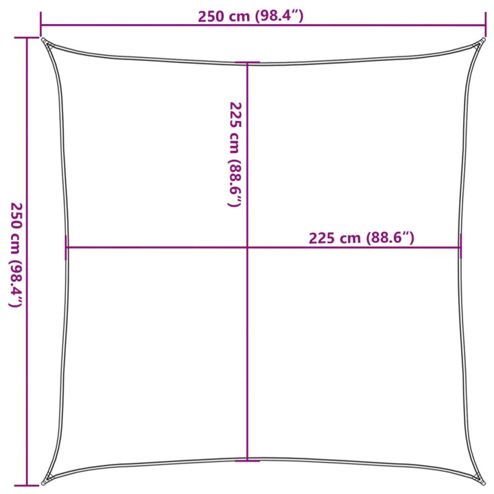 solsejl 2,5x2,5 m 160 g/m² HDPE gul