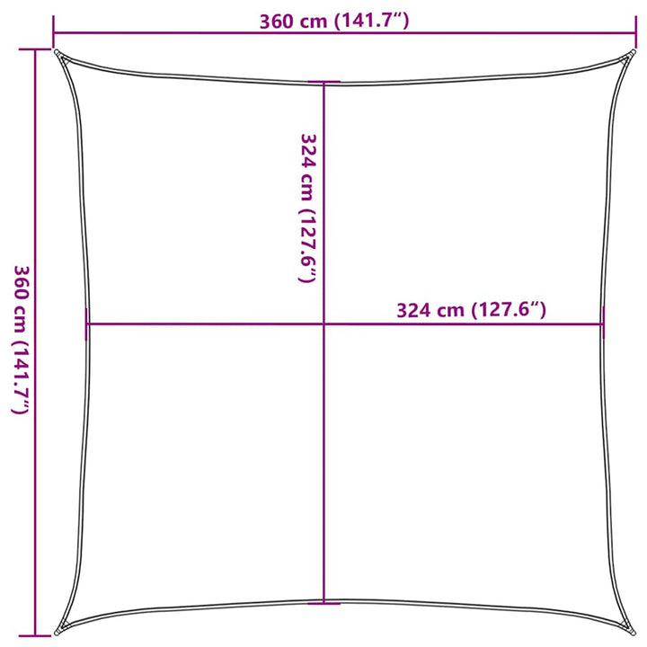 solsejl 3,6x3,6 m 160 g/m² HDPE gul