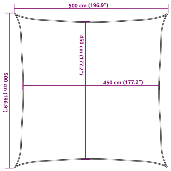 solsejl 5x5 m 160 g/m² firkantet HDPE gul