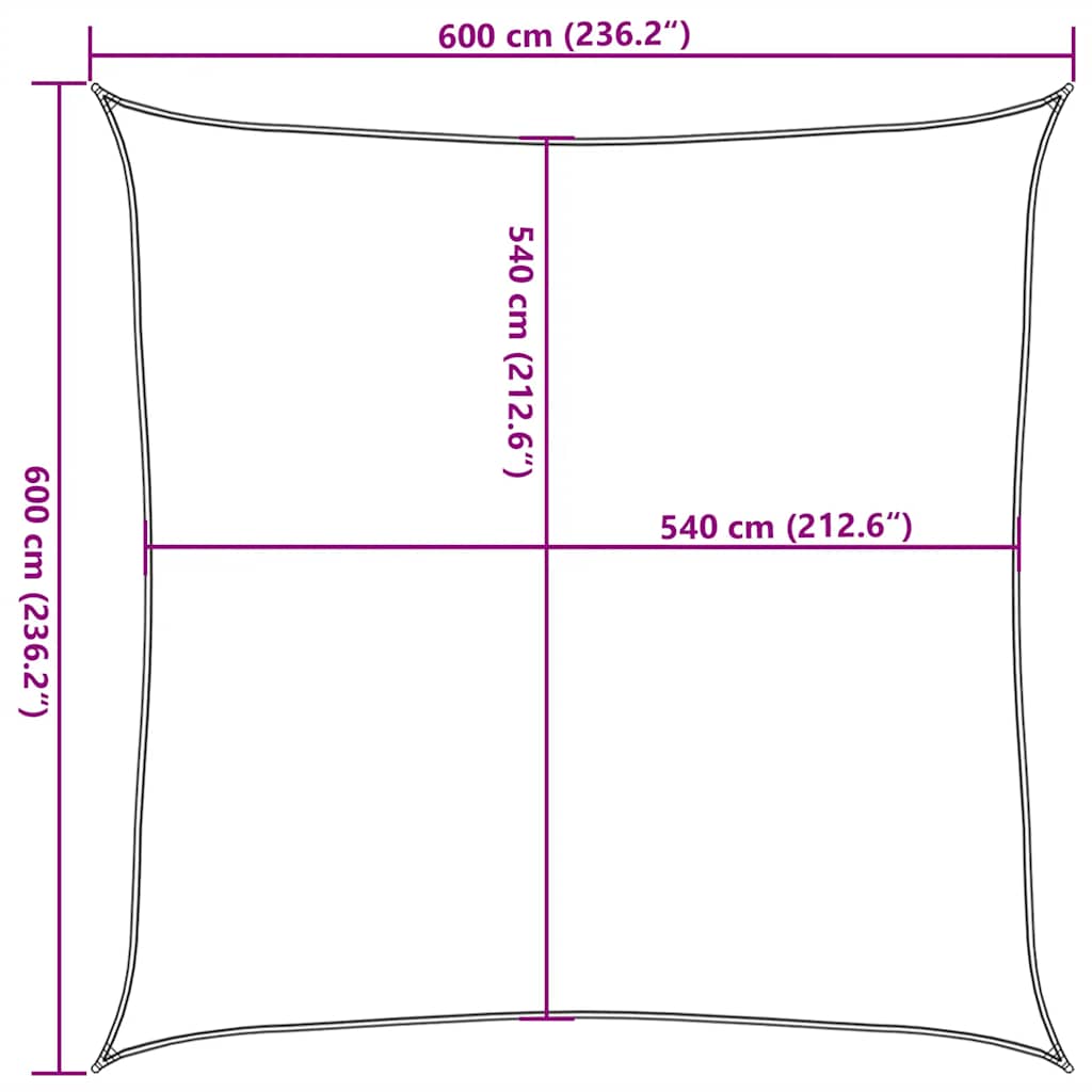 solsejl 6x6 m 160 g/m² HDPE rød