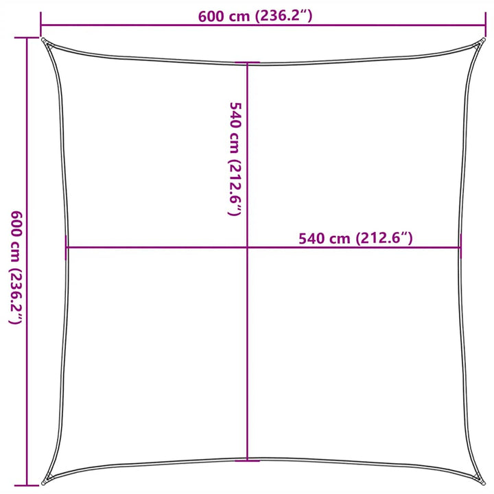 solsejl 6x6 m 160 g/m² HDPE rød