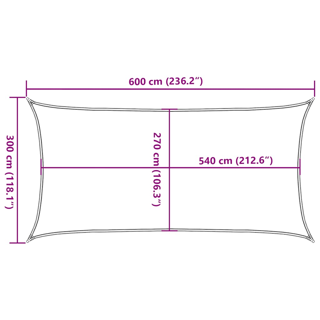 solsejl 160 g/m² 3x6 m HDPE rød