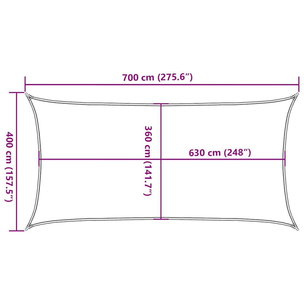 solsejl 160 g/m² 4x7 m HDPE rød