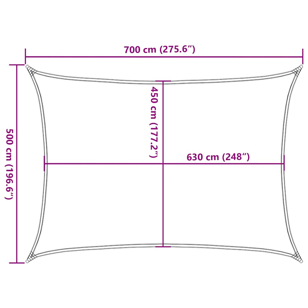 solsejl 5x7 m 160 g/m² HDPE rød