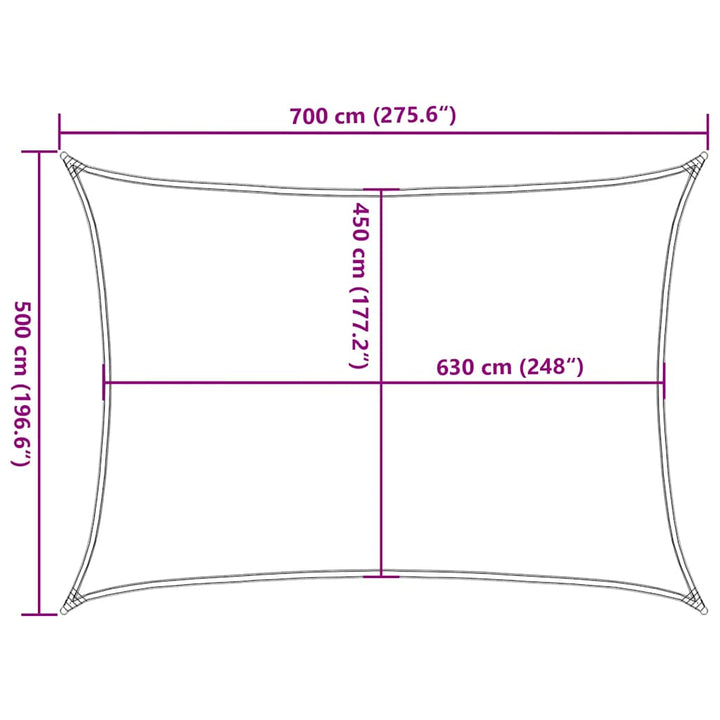 solsejl 5x7 m 160 g/m² HDPE rød
