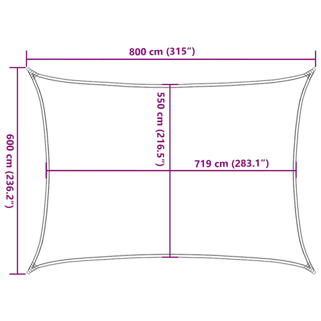 solsejl 6x8 m 160 g/m² HDPE rød