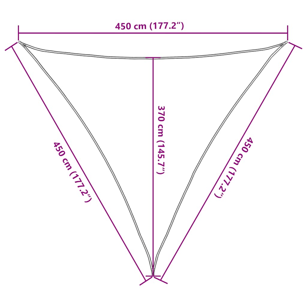 solsejl 160 g/m² 4,5x4,5x4,5 m HDPE rød