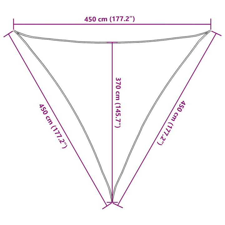 solsejl 160 g/m² 4,5x4,5x4,5 m HDPE rød
