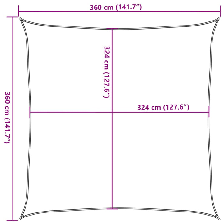 solsejl 3,6x3,6 m 160 g/m² HDPE orange