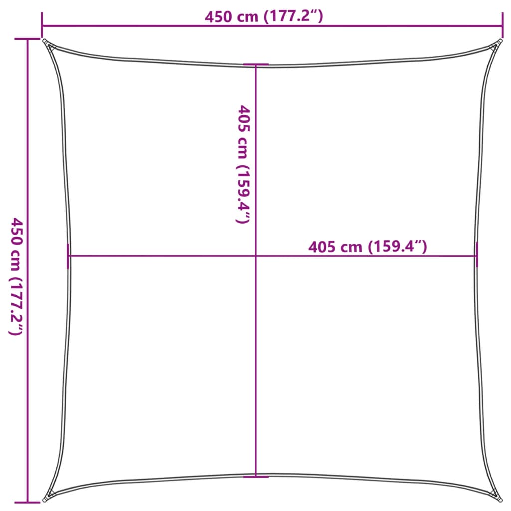 solsejl 4,5x4,5 m 160 g/m² HDPE sort