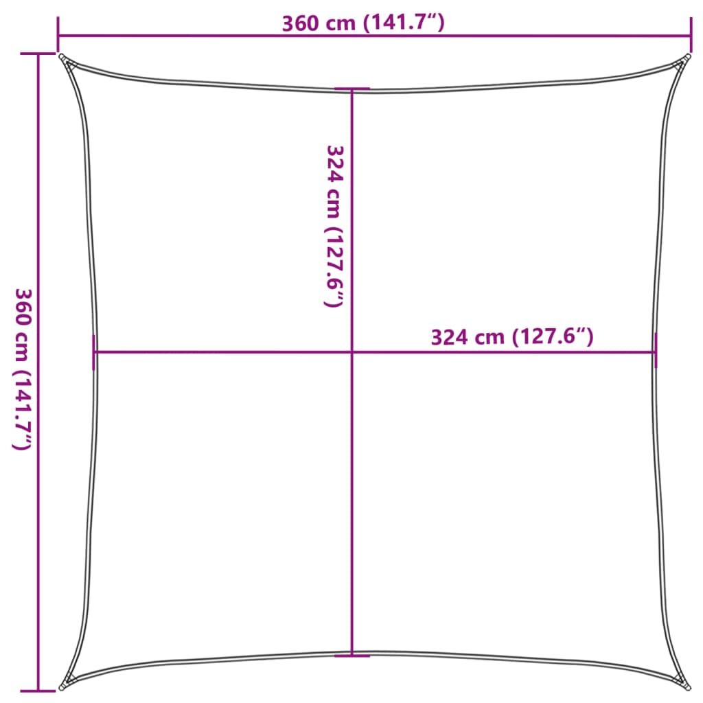solsejl 3,6x3,6 m 160 g/m² HDPE brun