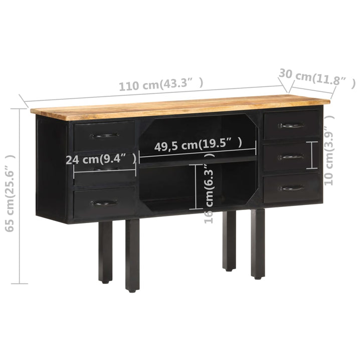 skænk 110x30x65 cm massivt ru mangotræ og stål