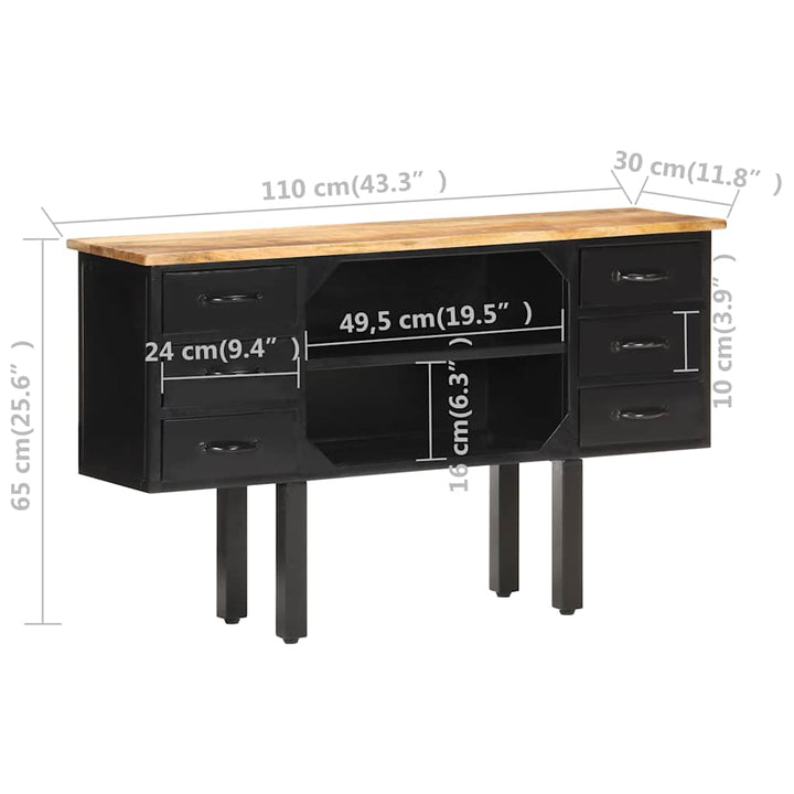skænk 110x30x65 cm massivt ru mangotræ og stål