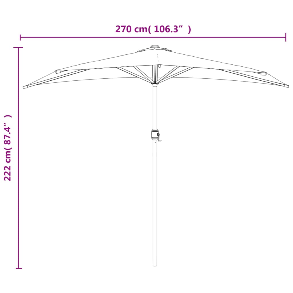 altanparasol med aluminiumsstang 270x144x222 cm halv bordeaux