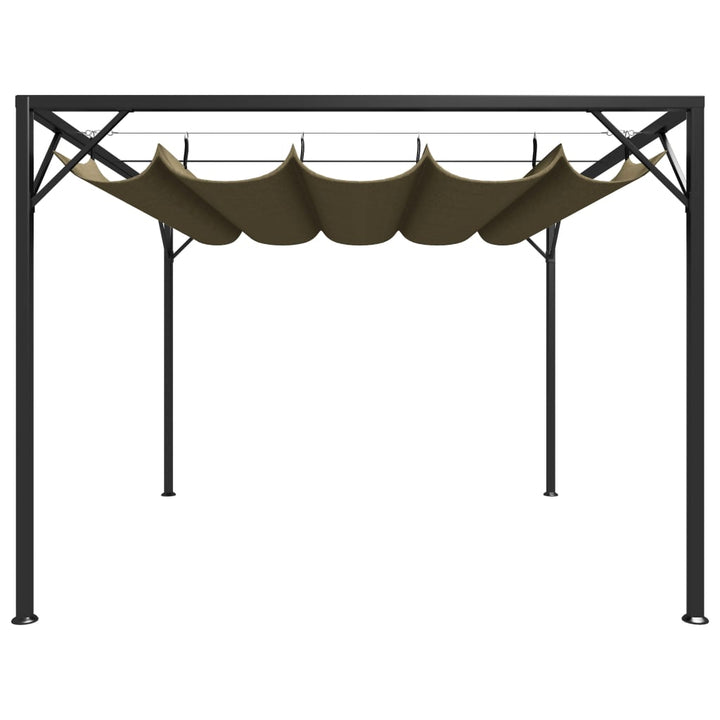 havepavillon med tilbagetrækkeligt tag 3x3 m 180 g/m² gråbrun