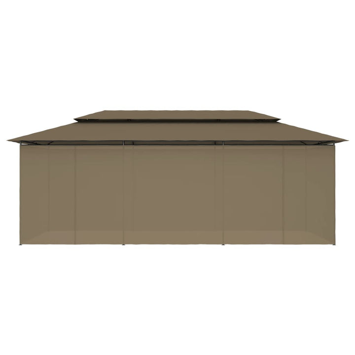 pavillon med gardiner 600x298x270 cm 180 g/m² gråbrun