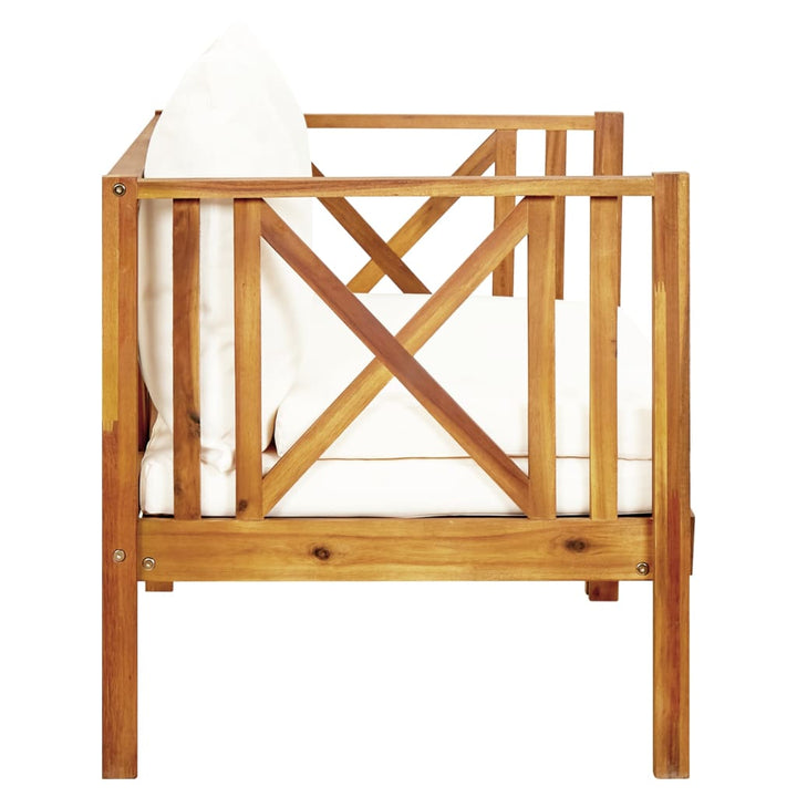 2-personers havebænk med hynder 122 cm massivt akacietræ