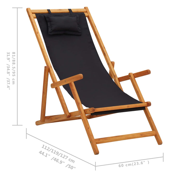 foldbar strandstol eukalyptustræ og stof sort