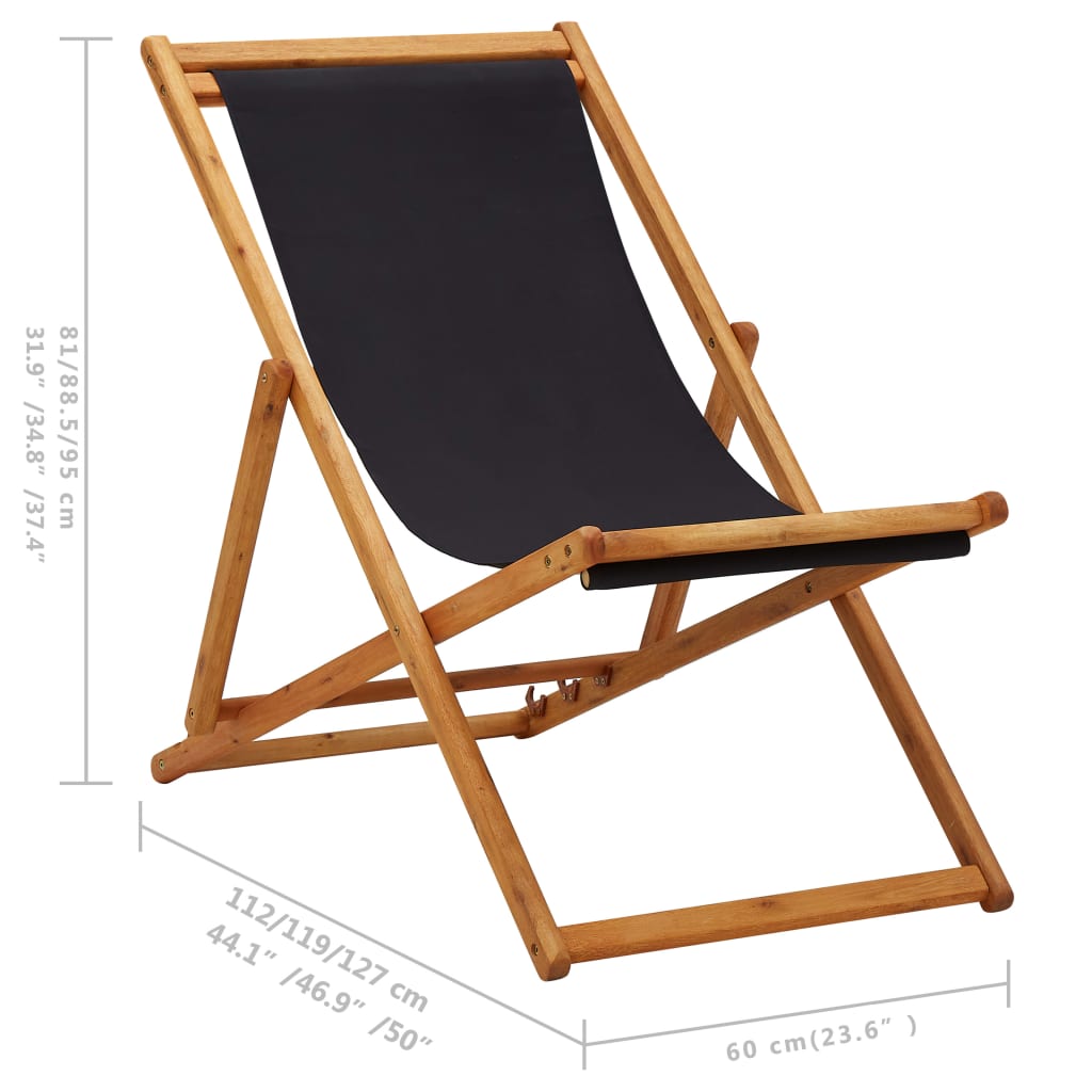 foldbar strandstol eukalyptustræ og stof sort