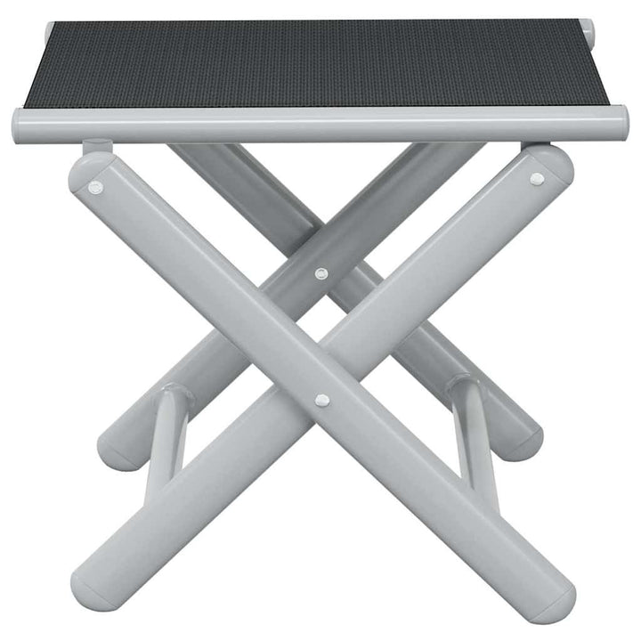 foldbar fodskammel textilene og aluminium sort og sølvfarvet