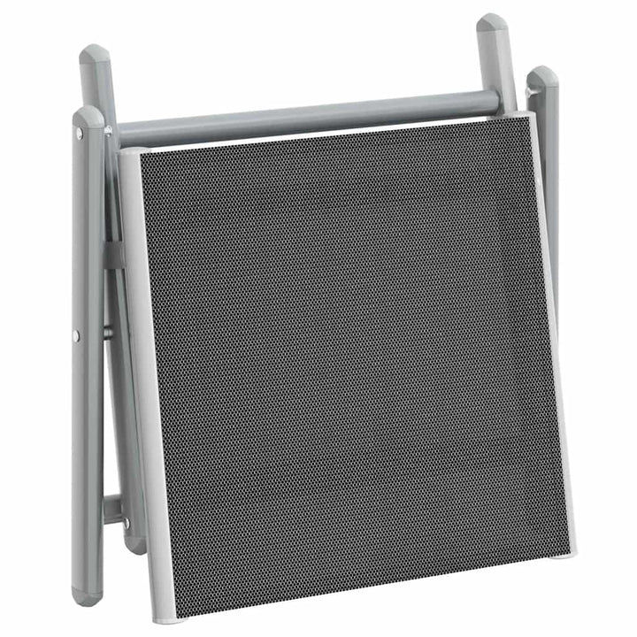 foldbar fodskammel textilene og aluminium sort og sølvfarvet
