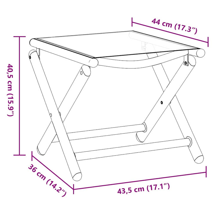 foldbar fodskammel textilene og aluminium sort og sølvfarvet