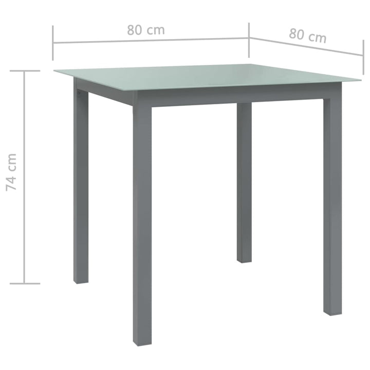 havebord 80x80x74 cm aluminium og glas lysegrå