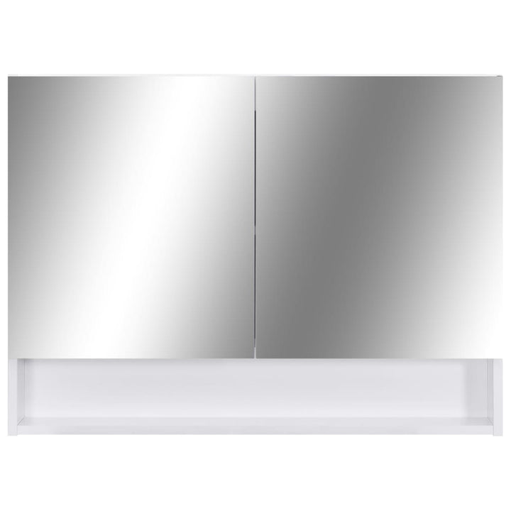 badeværelsesskab med spejl + LED 80x15x60 cm MDF hvid