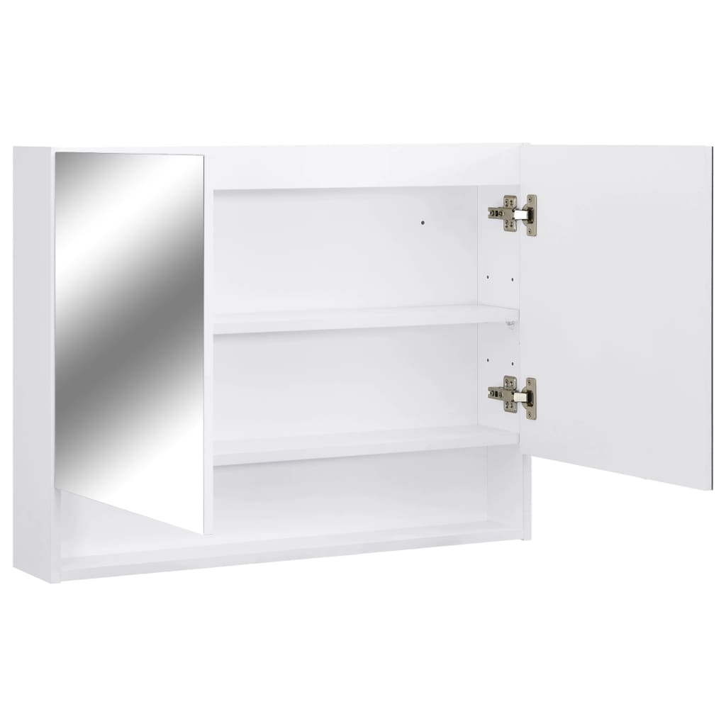 badeværelsesskab med spejl + LED 80x15x60 cm MDF hvid