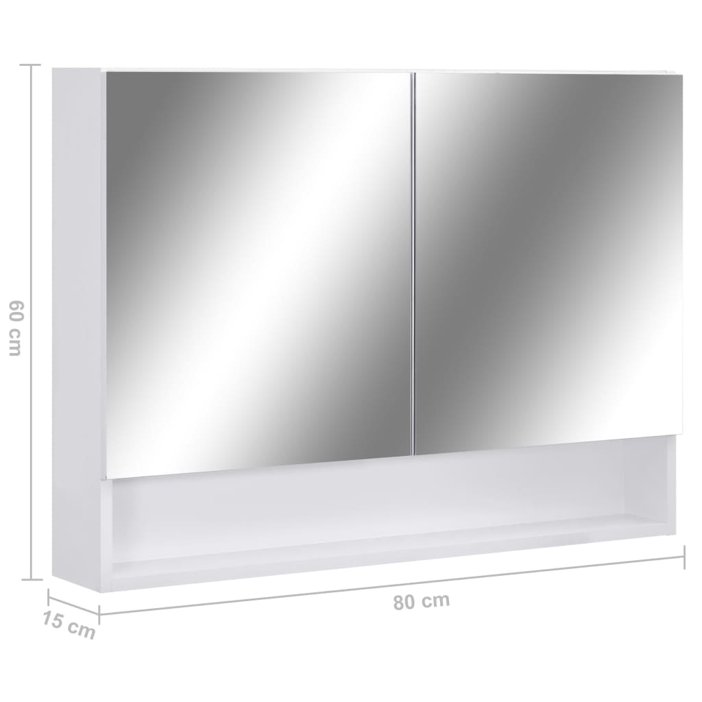 badeværelsesskab med spejl + LED 80x15x60 cm MDF hvid