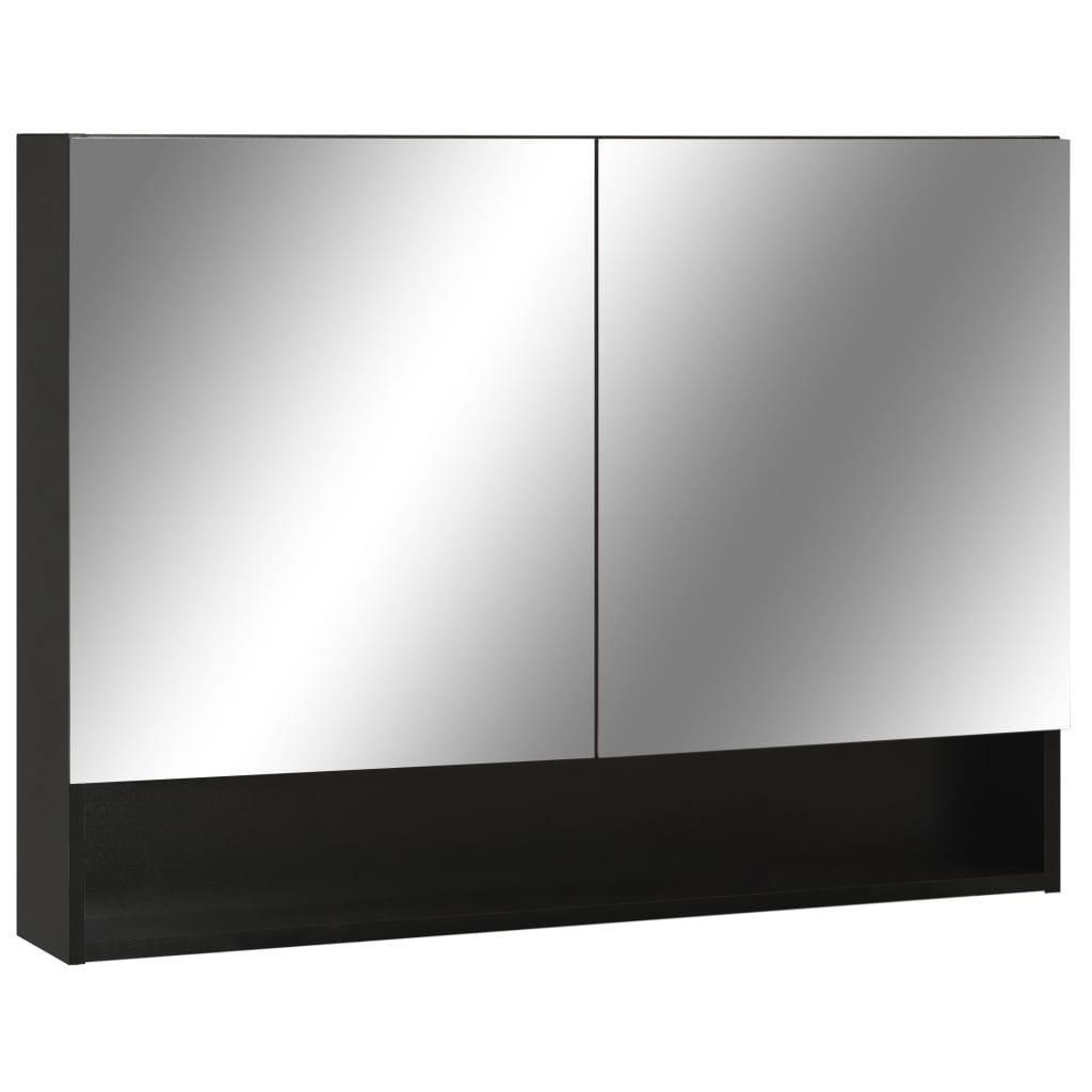 badeværelsesskab med spejl + LED 80x15x60 cm MDF sort