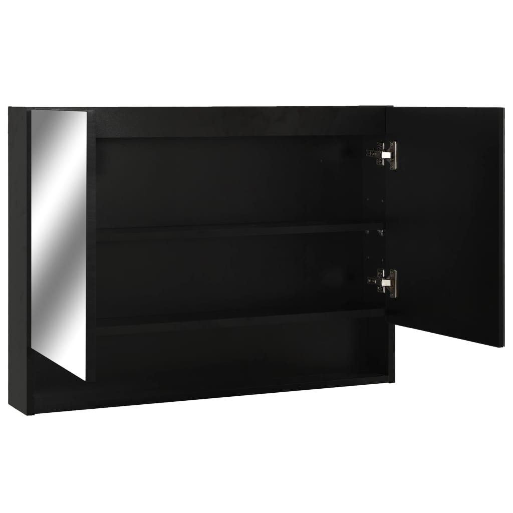 badeværelsesskab med spejl + LED 80x15x60 cm MDF sort