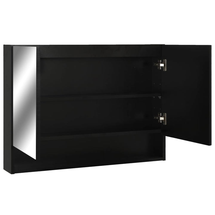 badeværelsesskab med spejl + LED 80x15x60 cm MDF sort