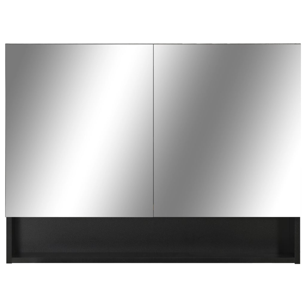 badeværelsesskab med spejl + LED 80x15x60 cm MDF sort