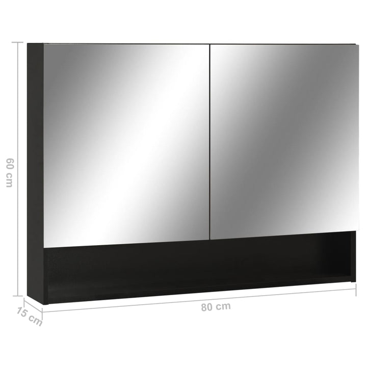 badeværelsesskab med spejl + LED 80x15x60 cm MDF sort