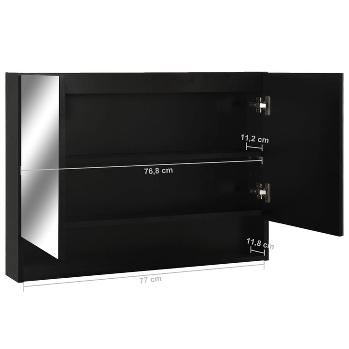 badeværelsesskab med spejl + LED 80x15x60 cm MDF sort