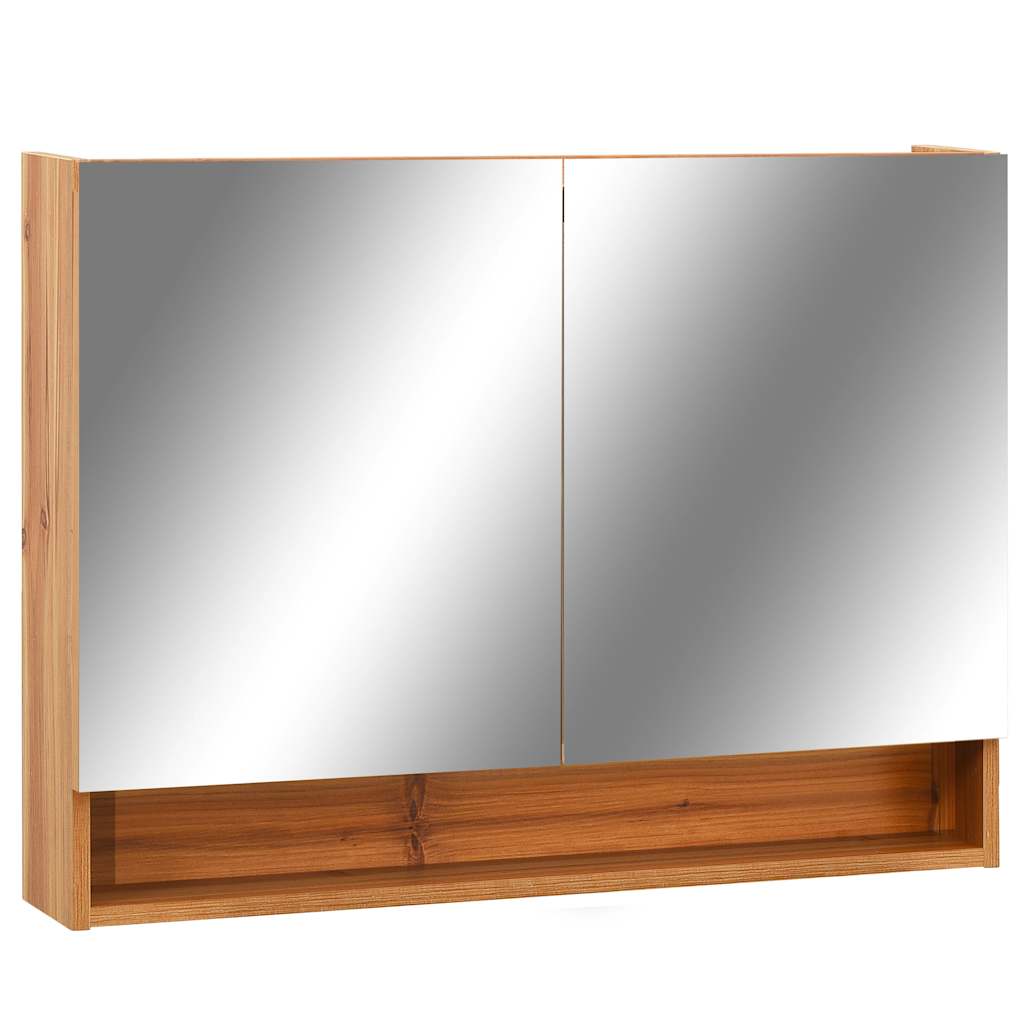 badeværelsesskab med spejl + LED 80x15x60 cm MDF egetræsfarvet
