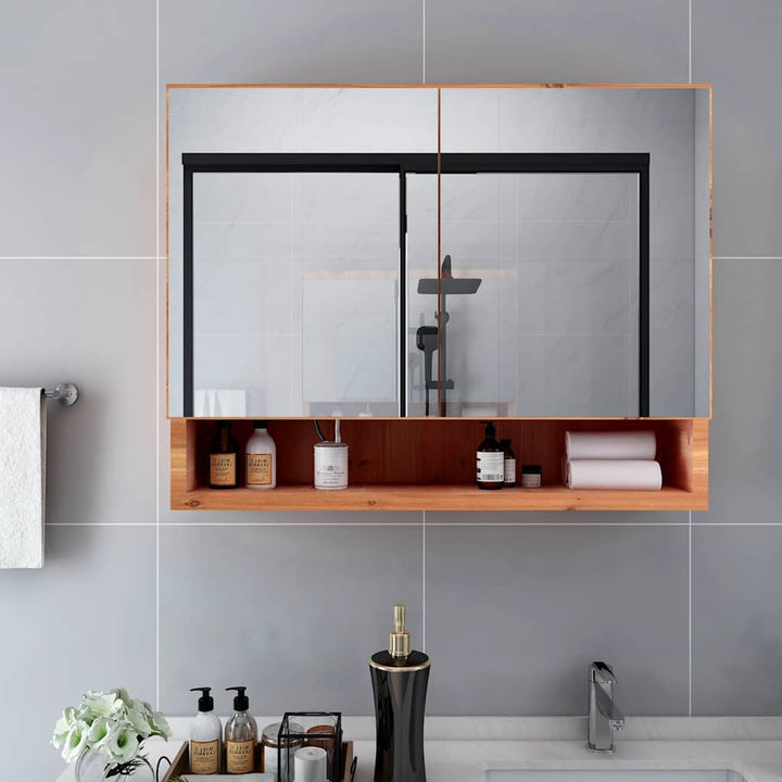 badeværelsesskab med spejl + LED 80x15x60 cm MDF egetræsfarvet